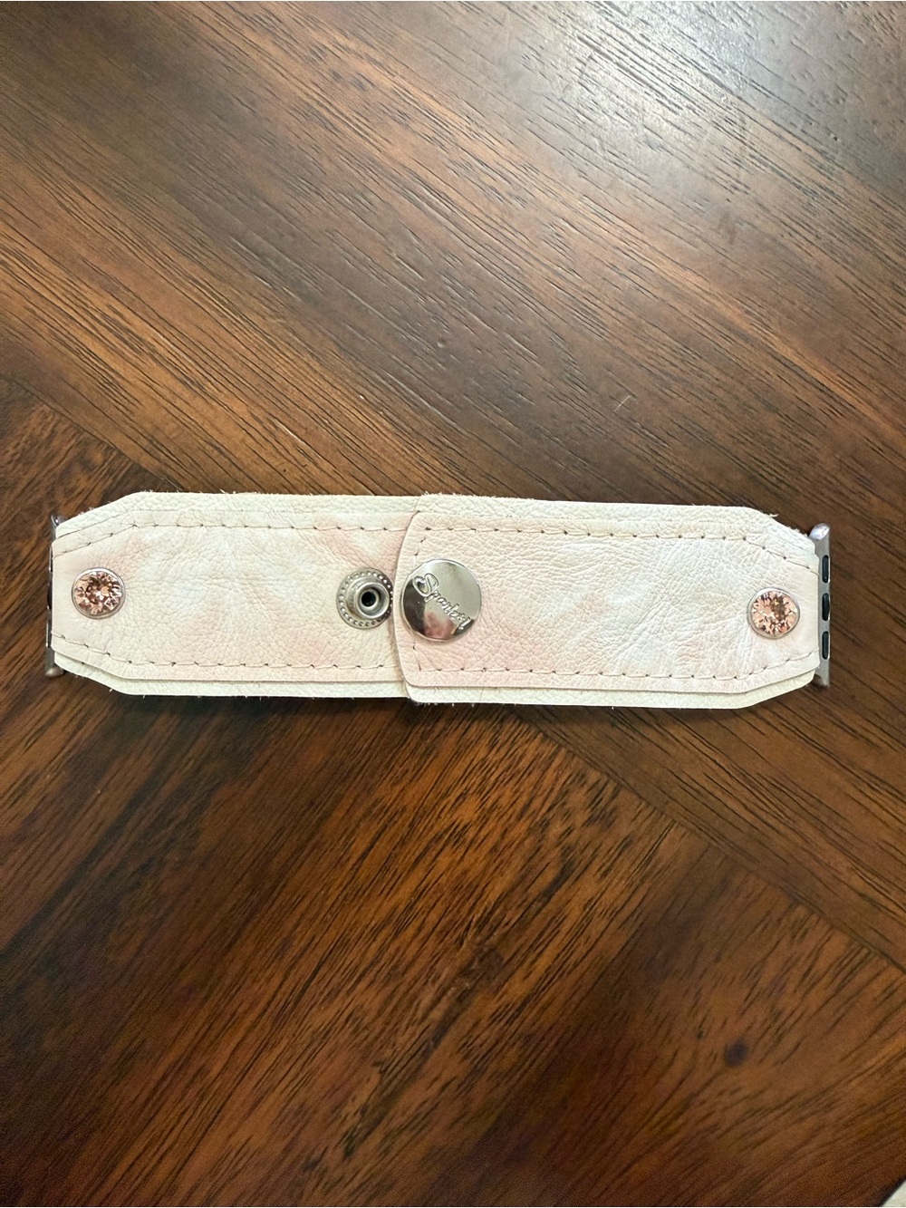 Pink & White Leather Strap with Rose quartz Accents